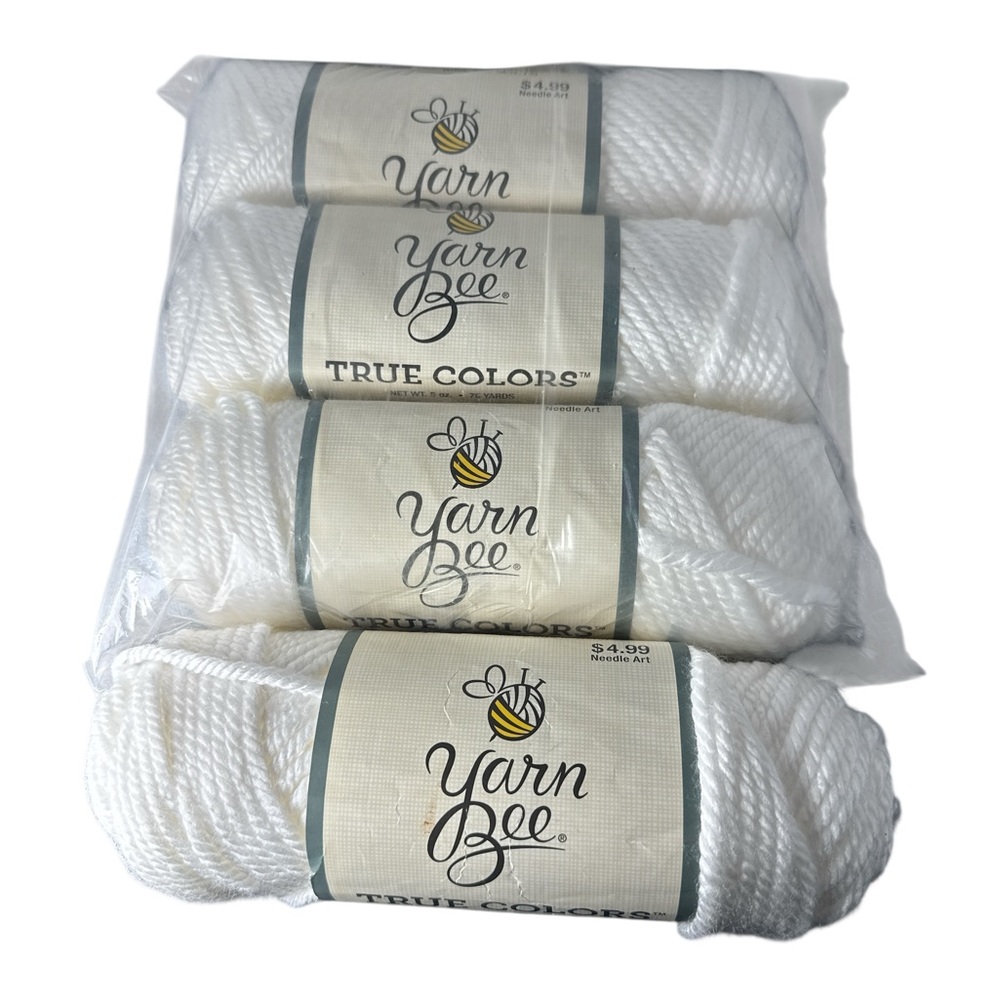 4 Skeins Yarn Bee’s True Colors Super Bulky Yarn, 100% acrylic color white